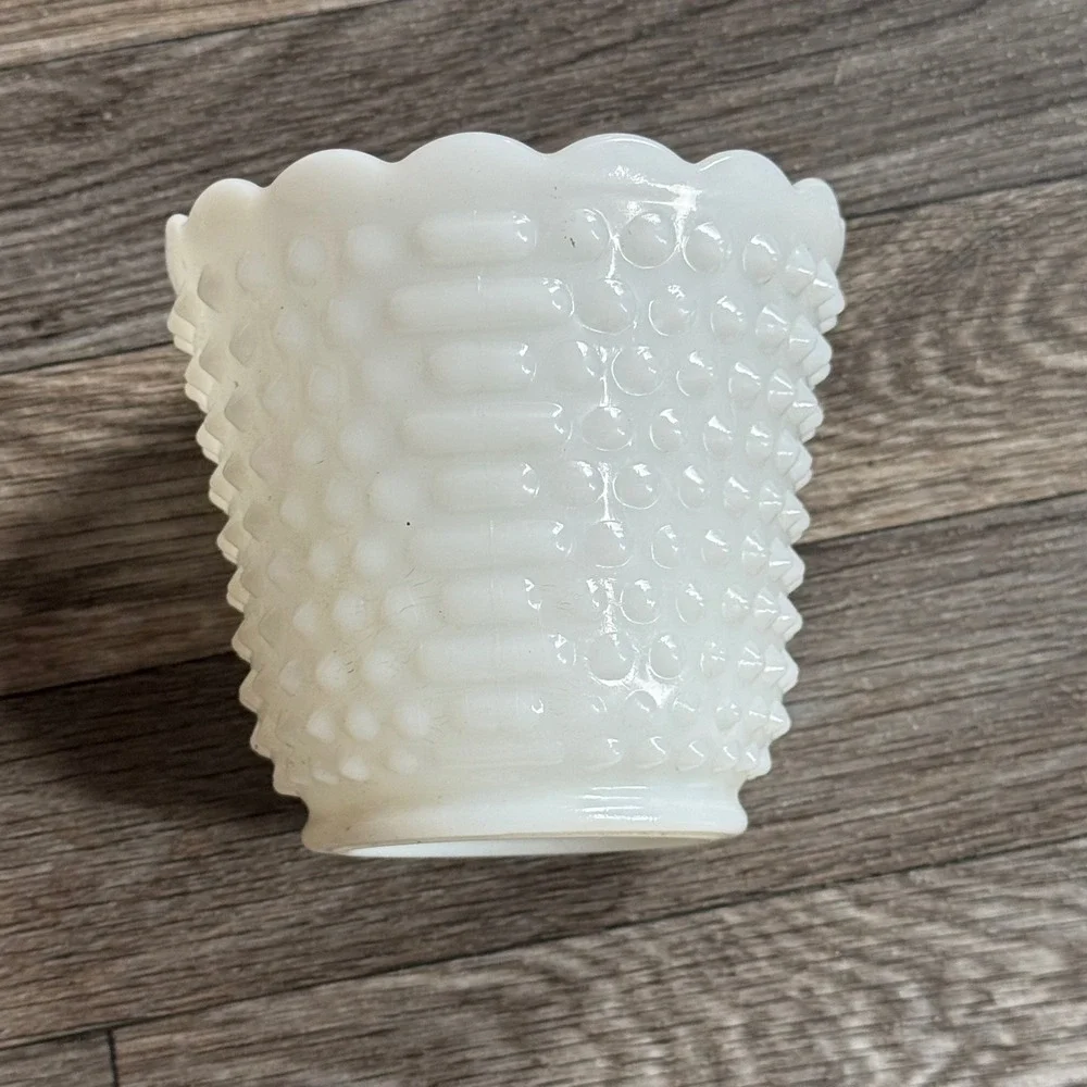 Fire-King Planter White Milk Glass Hobnail Basketweave Scalloped Rim Vintage